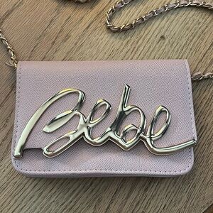 bebe Pink Crossbody with Gold Script Logo Plaque